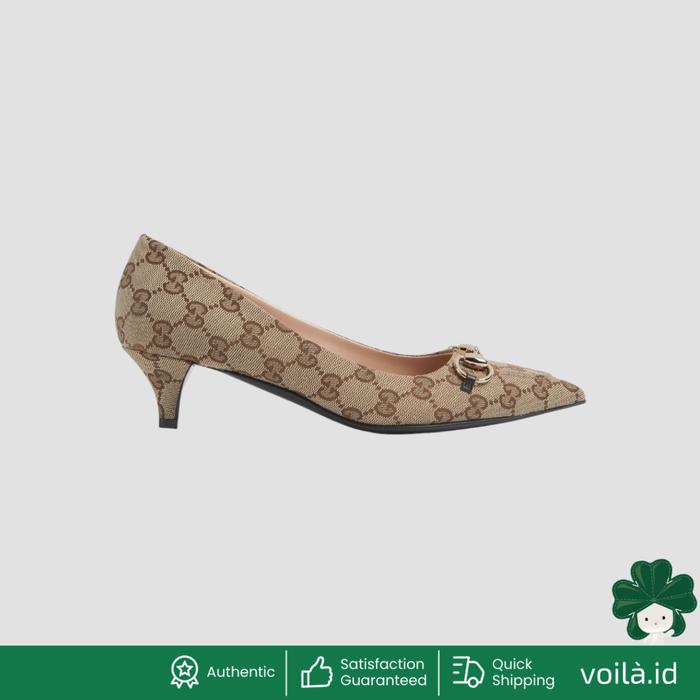 Voilaid GG Canvas 45 Pump with Horsebit Beige Dark Brown