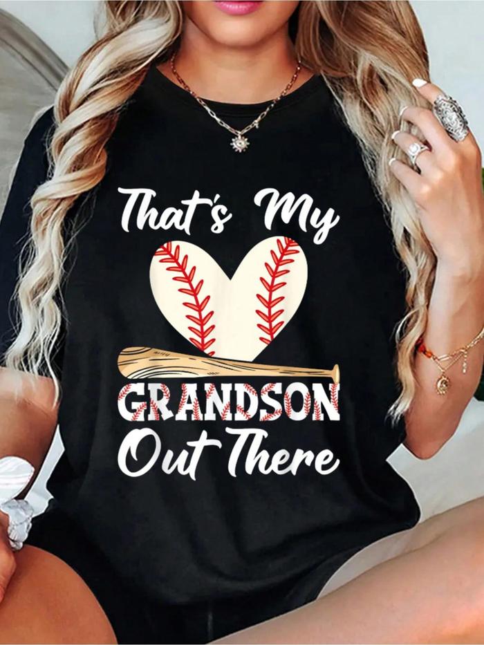 Camiseta Plus Size para Mujer "Ese es mi NIETO Ahi Afuera" - Diseno de Beisbol con Corazon y Bate en