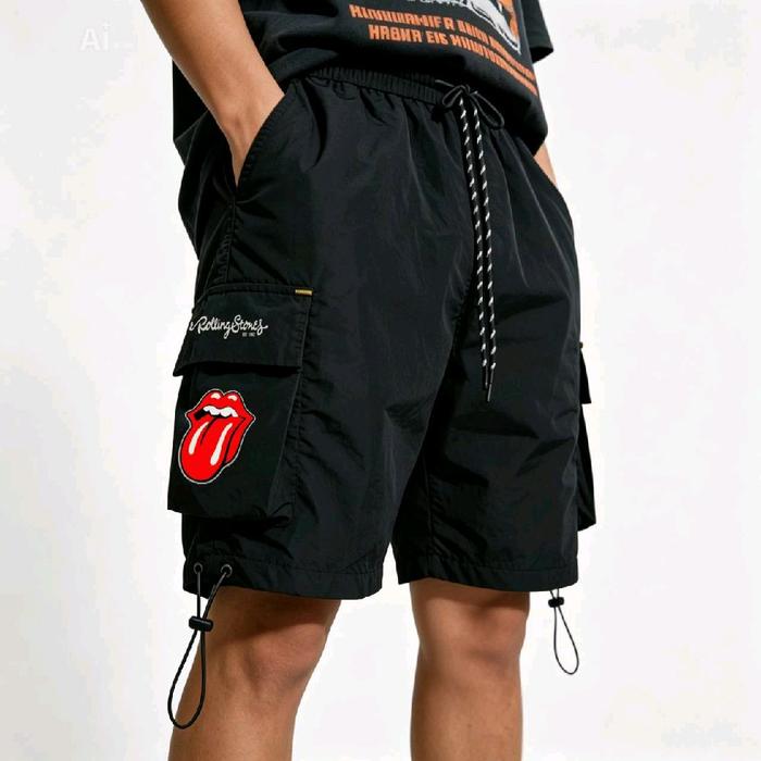 Broadshort Cargo Cowok Mikro Crinkle Rolling Stone Celana Pria Bahan Ringan Kuat Karet Elastis Model