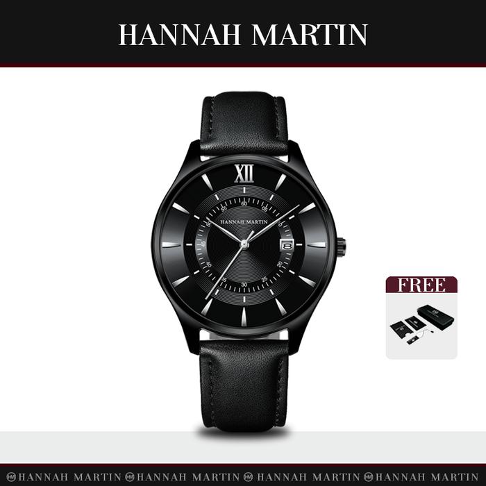 Hannah Martin 1231 Jam Tangan Pria Quartz Kulit Biru Anti Air