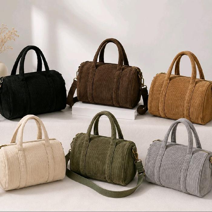 Tas Ransel Wanita Corduroy Selempang Trendi & Modis Bahan Corduroy Warna Hitam Coklat Tan Krem Hijau