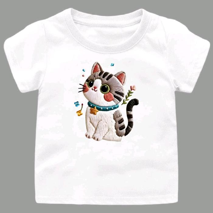 Baju Kaos Anak Dan Remaja Gambar Kucing 3D Printing Bahan Katun