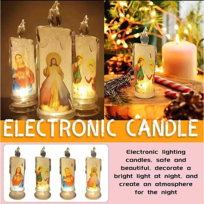 Lampu LED Lilin Motif Tuhan Yesus 15cm  Candle Light Elektrik Rohani