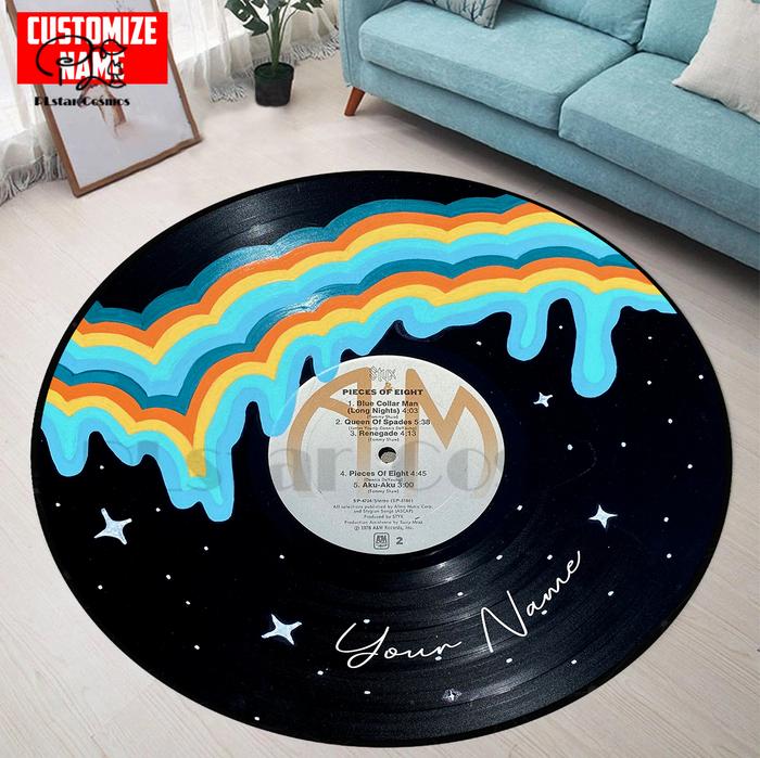 Music VINYL RECORD Custom Name Circle Round Rug 3D Area Rug Non-slip