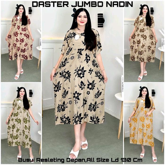 Setelan Daster Jumbo Nadin LD 130 untuk Wanita - Celana - Dress, Busui, Rayon, Baju, Satin, Panjang,