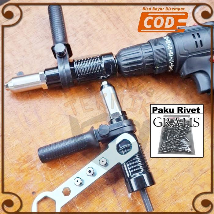 Rivet Besi + Handle Gun Adaptor Mesin Bor Paku,Baut,Mur Alat Tang Ripet Gun Adapter Elektrik