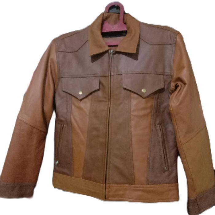 jaket kulit model levis jiper size M ..warna coklat terang kombinasi