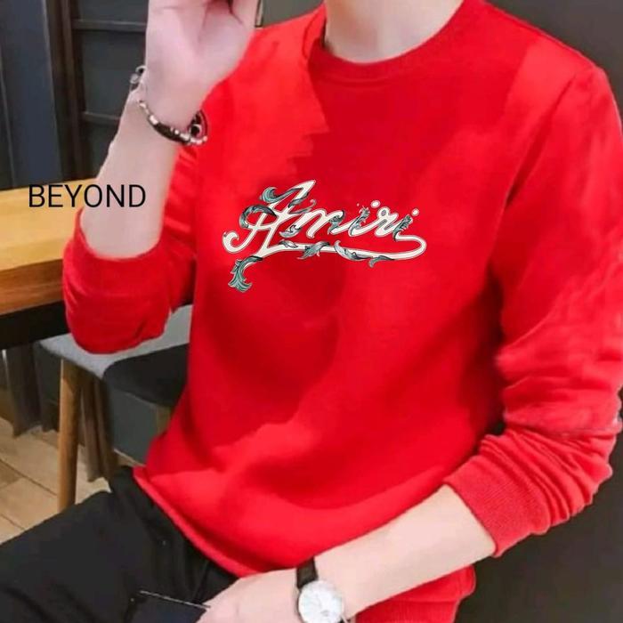 Kaos Atasan Pria Dewasa Lengan Panjang Motif Amiri Kekinian Kaos Long Sleeve Crewneck Pria Sablon Ce