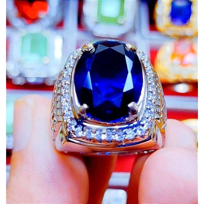 Cincin batu king sapphire royal blue super crystal HQ asli catam