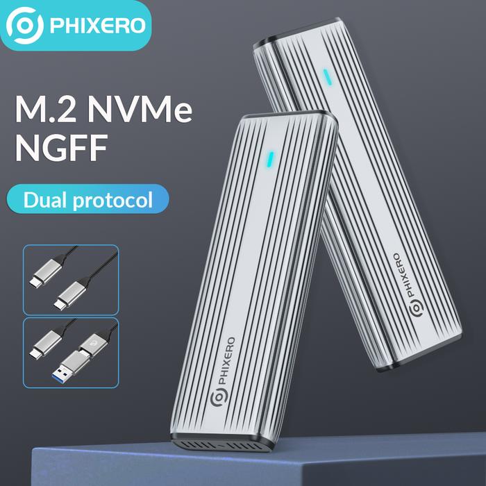 PHIXERO M.2 NVMe SATA SSD Enclosure Dual Portocol NVMe to USB Adapter