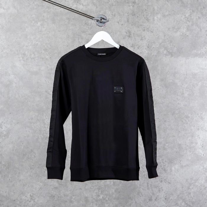 Sweater BALMAIN BAND TAPE TEXT SHOULDER BLACK SWEATSHIRT 100% ORIGINAL