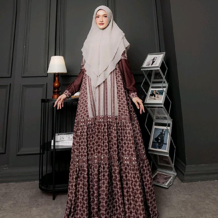 GAMIS KERATON SERIES 2 GAMIS SET KHIMAR SYARI BYB HALIZA SYARI DOBY PRINTING MUSLIM Biru Couple