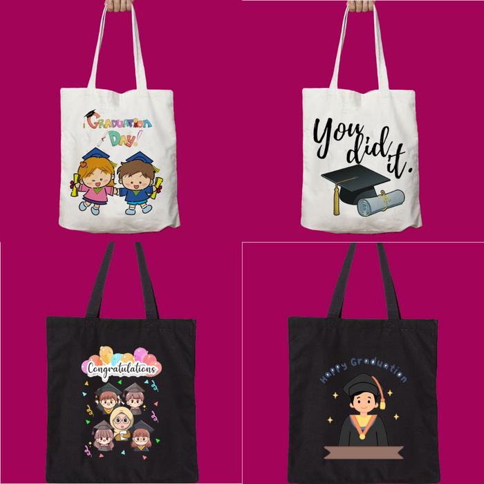Totebag Totebag Happy Graduation Tas Kado Wisuda Kanvas Lucu Souvenir Goodiebag TK SD SMP SMA KULIAH