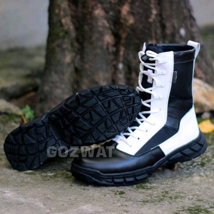 Sepatu PDL Provost Propam Polri Gozwat Kulit Hitam Putih Satpam Security
