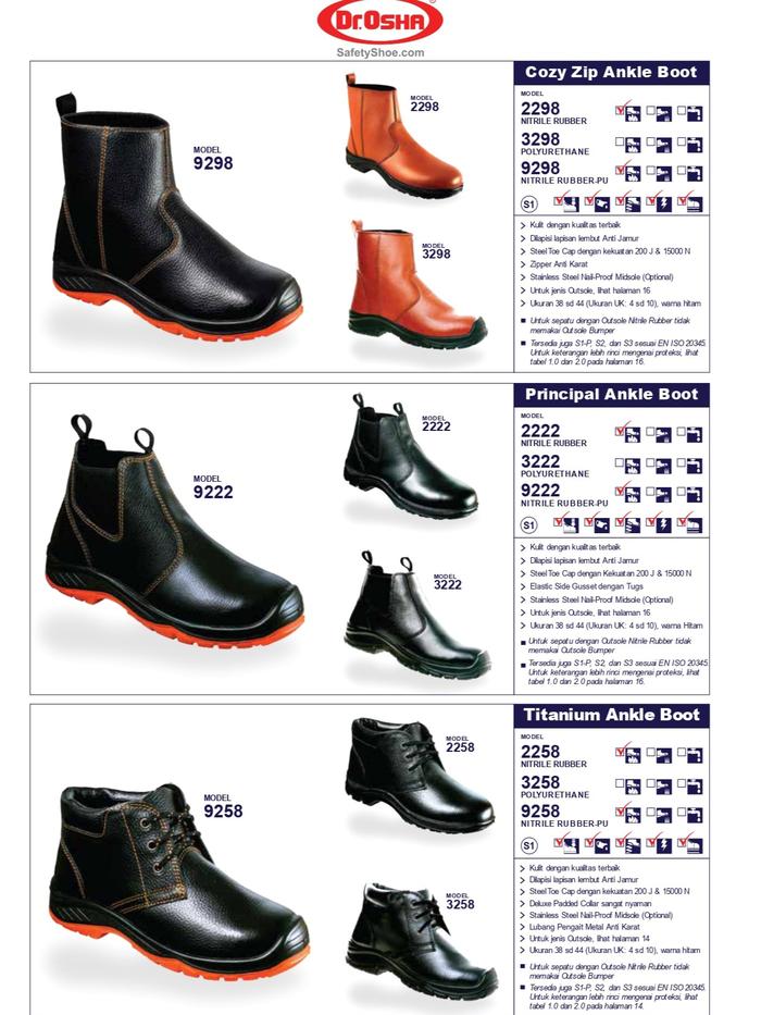 SEPATU SAFETY MERK DR. OSHA COZY ZIP ANKLE BOOT (2298, 3298, 9298) PRINCIPAL ANKLE BOOT (9222, 2222,