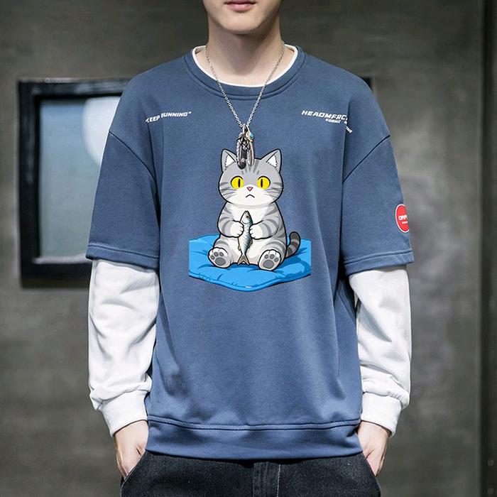 SWEATER REGLAN CREWNECK BIGSIZE KOREAN STYLE PRIA WANITA MOTIF CAT FISH JAPAN  SIZE, S M L XL XXL XX