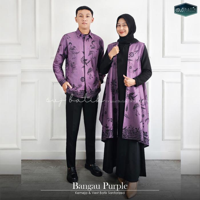 Couple batik modern kemeja batik lengan panjang set outer vest modis keris katun premium svj Pasanga