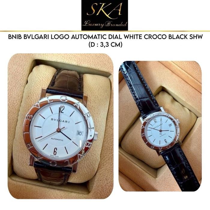 Bvlgari Watch Authentic Logo Automatic Dial White Crocodile Black SHW 33mm