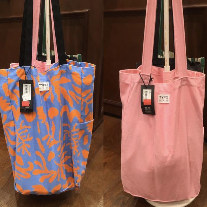 Typo Book Tote Bag Tas Canvas Wanita Shoulder Bag Kanvas Floral Polos