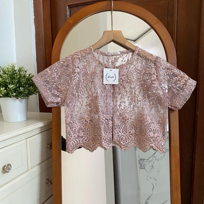 Ajmala - Crop outer brokat short lux rose gold- baju kondangan wanita - baju kebaya wisuda - outer b
