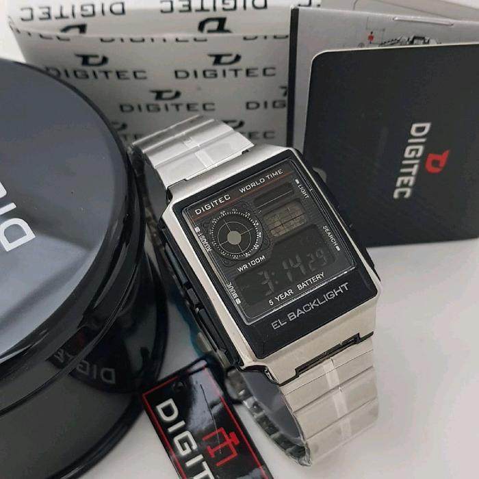 Jam Tangan Pria Digital DIGITEC DG-3078T 4CM Stainless Steel 100% Original dengan Fitur Stopwatch, T