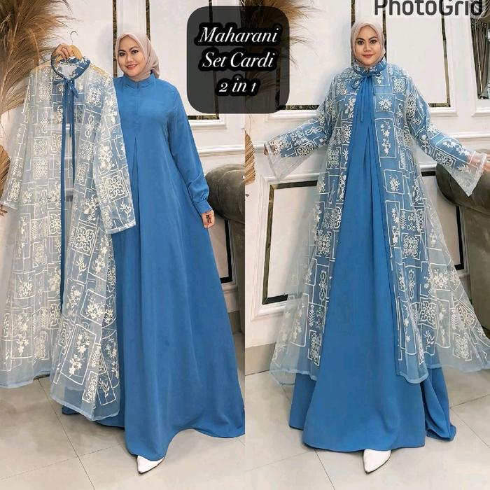 Queenasyari - Maharani Rompi set Cardi Gamis Muslim Wanita Jumbo Dress Bahan Silk Anti UV Halus dan 