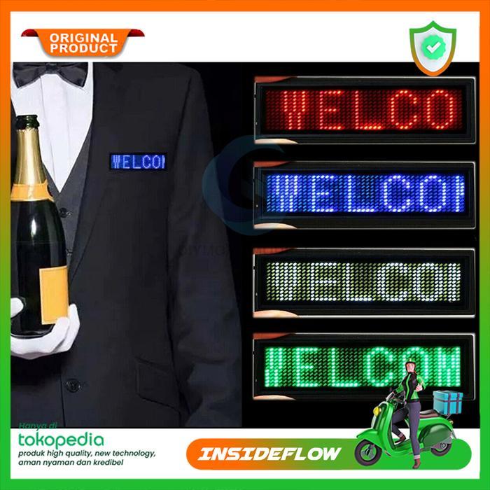 Name Tag LED Running Text Warna Mini Portable Tulisan Berjalan Custom