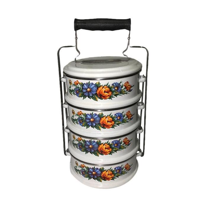 Maspion Rantang Enamel Kedaung Susun 4 / Rantang 16cm 18cm Bekal 4 Susun Motif Bunga 16 cm 18 cm