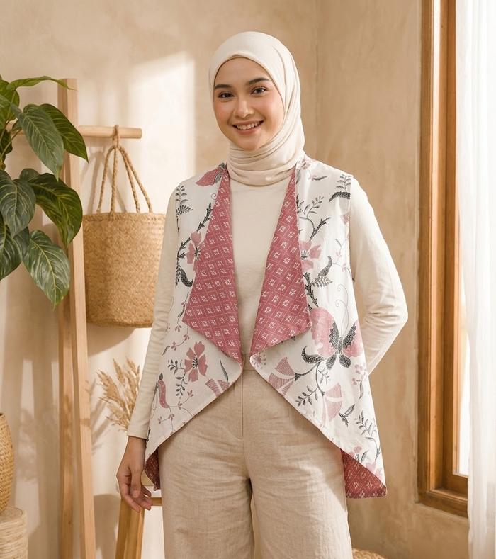 Outer Batik Bolak-Balik Wanita Modern Terbaru Kekinian Kantor Katun Motif Unik Nyaman LD 120 cm Panj