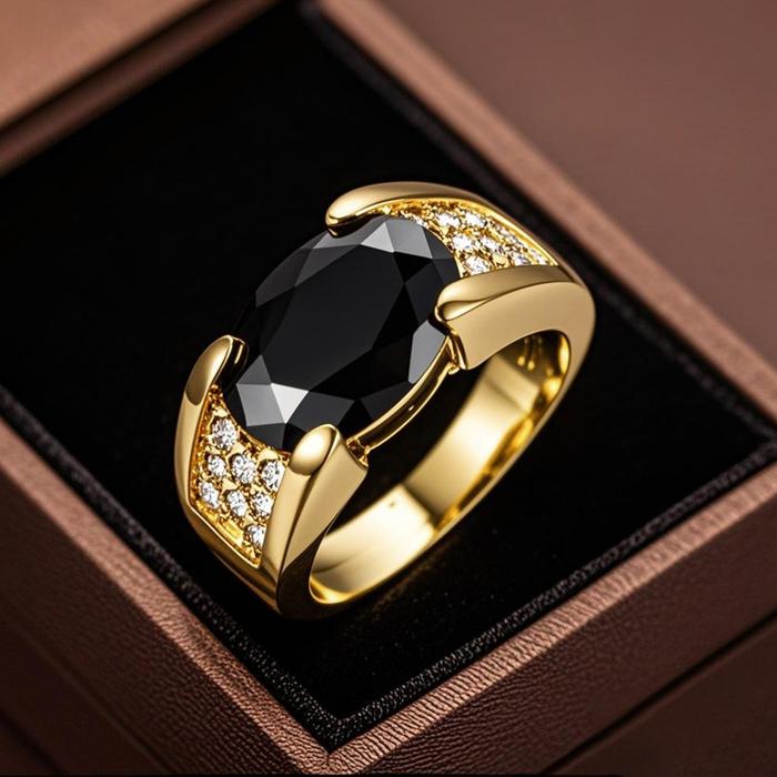 Busana Pria Cincin Kristal Imitasi Oval Hitam Berlian Imitasi Putih Berlian Imitasi Emas Pesta Perni