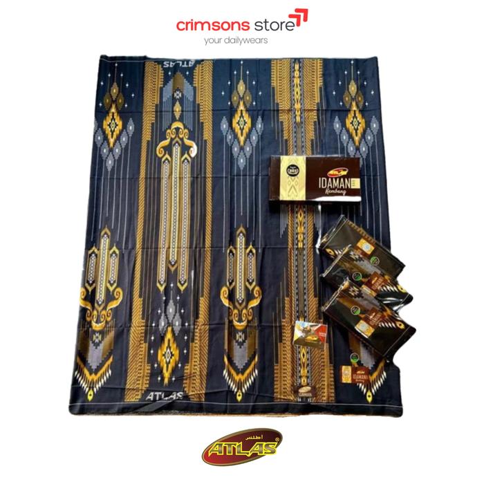 Sarung ATLAS Idaman 555 Kembang Harmoni Motif BHS SGD GSG mix Hitam Sarung Muslim Pria Dewasa Super 