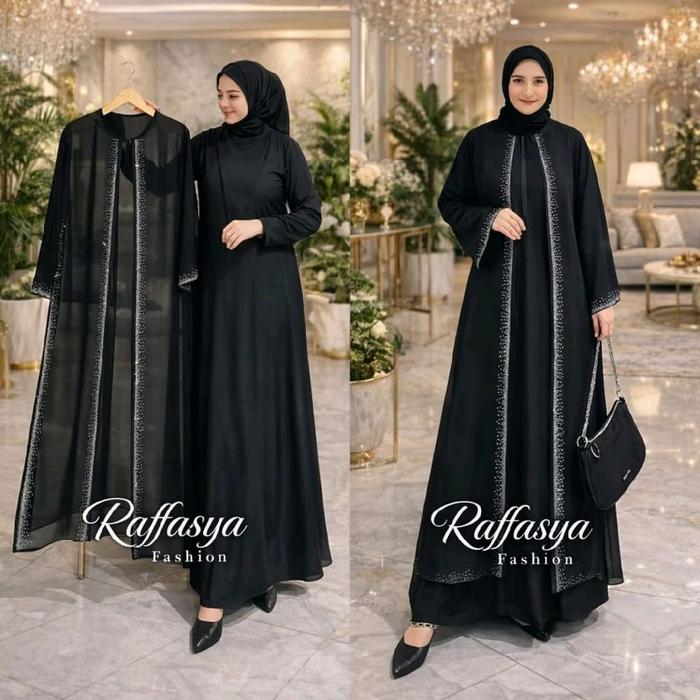 GAMIS ABAYA TURKEY YASMINE ROMPI OUTER PISAH PAYET FULL SILVER DAN FULL HITAM Lembut Muslim Dress Ar