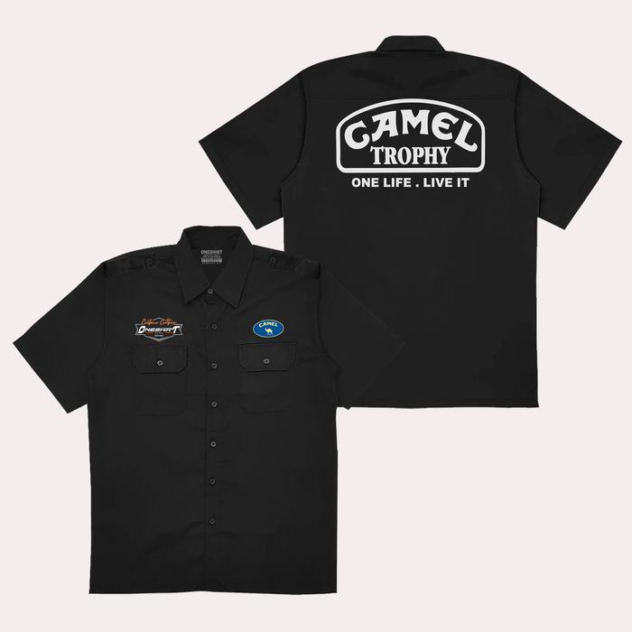 Oneshirt Kemeja Workshirt  Distro Camel Thropy Baju Pdh  Katun Hitam Keren
