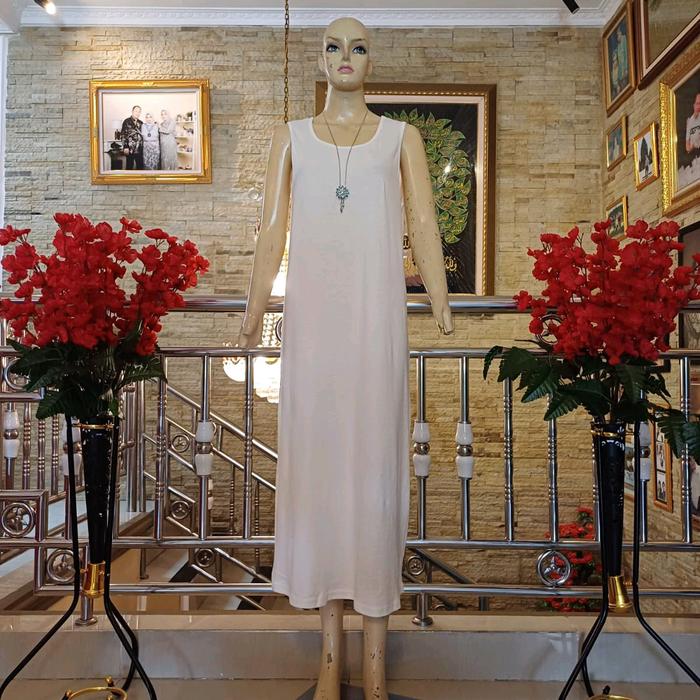 Daster Panjang Polos Putih Katun Wanita Putri Collection Tanpa Lengan - Dress, Casual