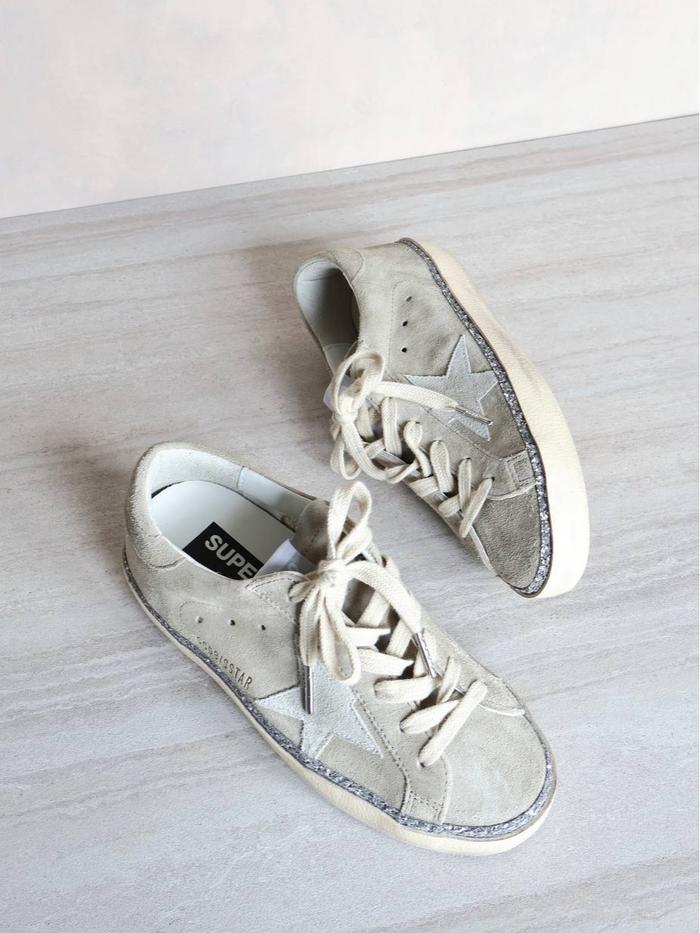 Golden Goose GGDB super star sneakers in beige suede with glitter