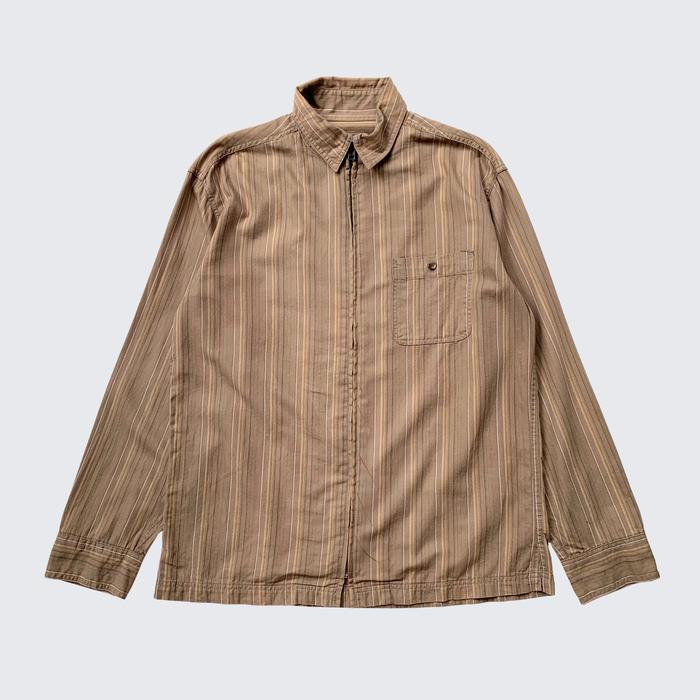 Oat Brown Stripes Regal Friend Cotton Mid Heavy Outer Zip Jacket - Unisex - L