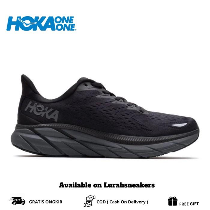 Sepatu Running Original Hoka Clifton 8 Black Grey