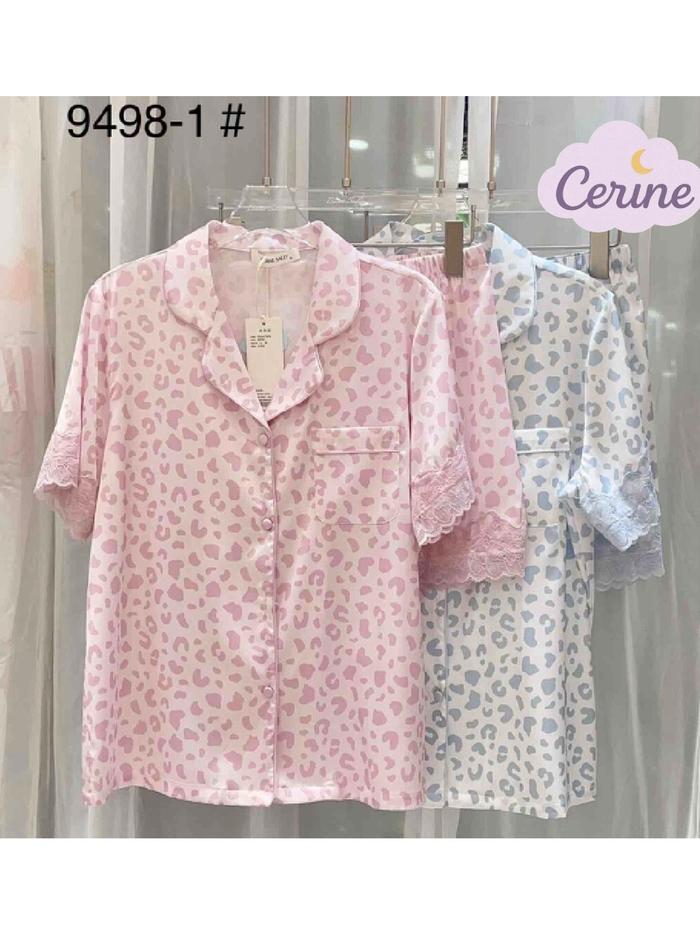 Baju Tidur Piyama Diane Sally 9498 Cewek Pyjamas Motif Loreng Macan Leopard Lengan Pendek Celana Pen