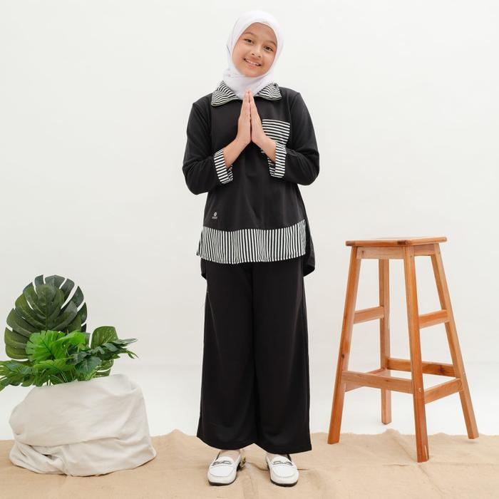 Applekidz Setelan Celana Anak Perempuan Tanggung Nazwa Black Fashion Muslim Baju Tunik Katun Remaja 