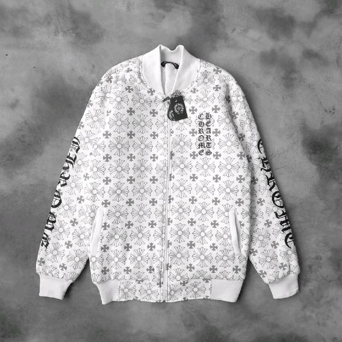 Chrome Hearts Jaket Varsity Unisex Pria Wanita Katun Tebal Distro Casual Fleece Dakron Ukuran S M L