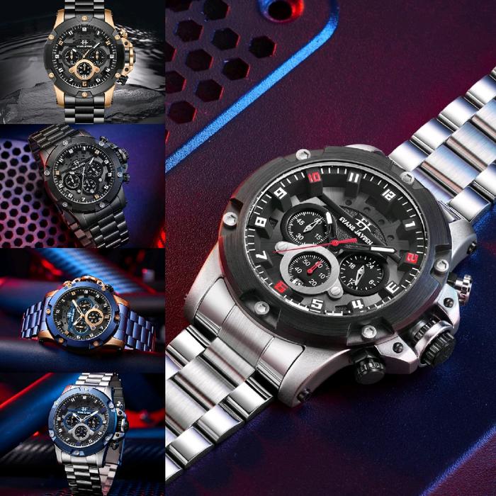 Evans Jayden 9838 jam tangan Pria Analog Stainless steel kaca Sapphire original