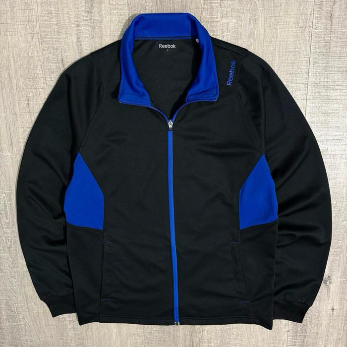 Jaket reebok playdry tracktop black blue size L