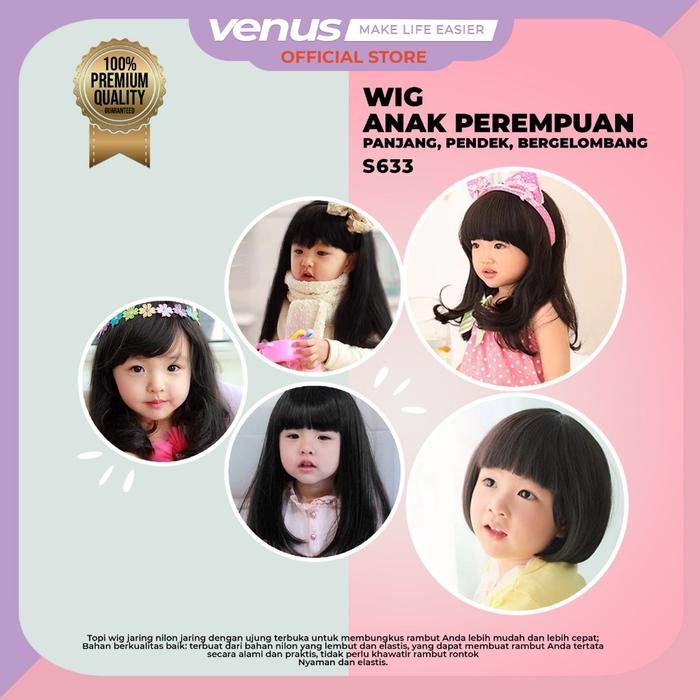 Ready Stok Venusjkt - Wig Rambut Tebal Palsu Anak Perempuan / Wig Anak Panjang Pendek Bergelombang /