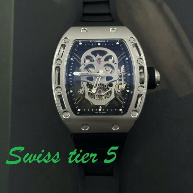 SWISS TIER 5RichardMille Luxury Watches RM052 Flyback Tourbillon Skull Rubber Strap 43mm