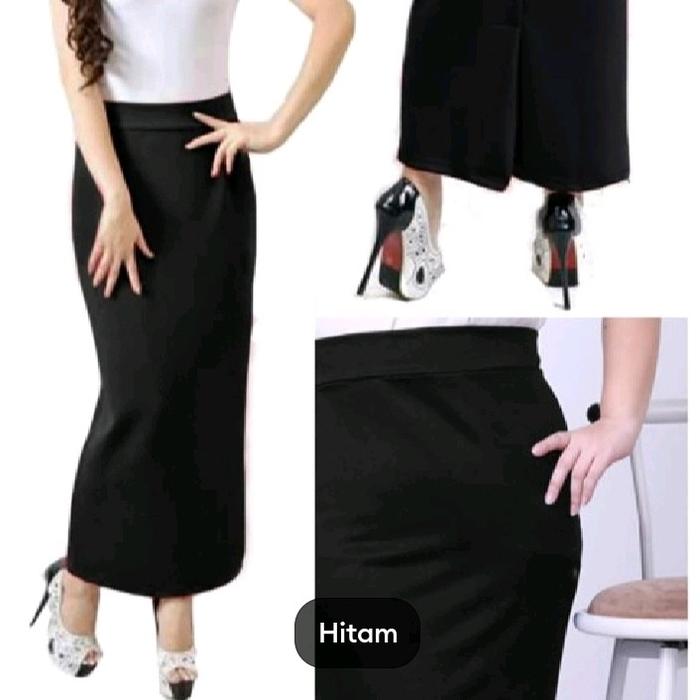 Rok Wanita Scuba Latex ROK Span Panjang Belahan Belakang - , Maxi, Dewasa, Karet, Hitam, Kerja Nyama