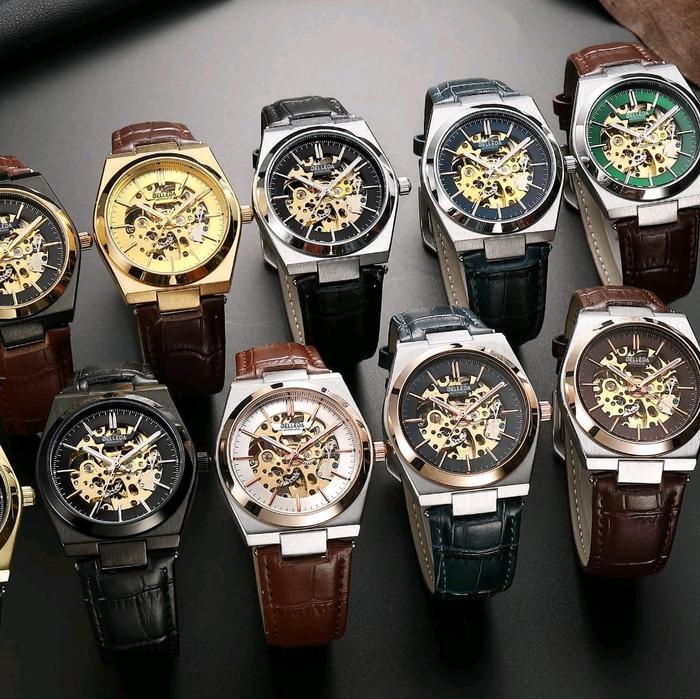 Jam Tangan Kasual Pria Belleda 9542 Automatic Tali Kulit Water Resistence 30M