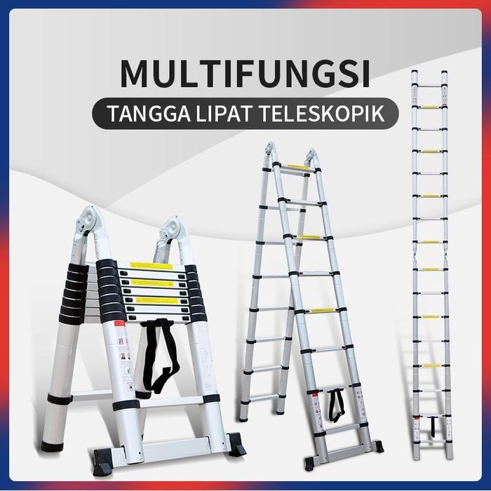 ORIGINAL Tangga Teleskopik Portabel Rumah Tangga 3.2Meter Multifungsi Dengan Teknik Tangga Lipat REA