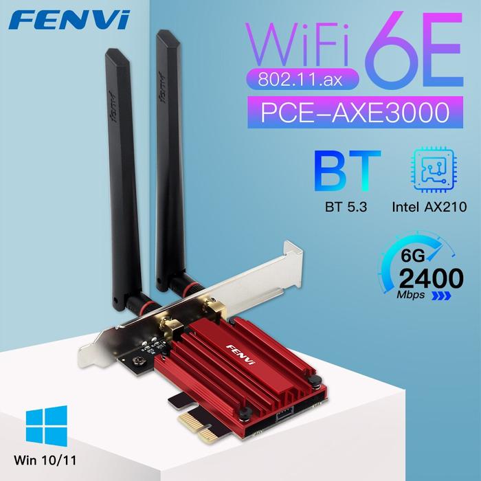 WiFi 6E AX210 5374Mbps Tri Band 2.4G/5G/6Ghz Wireless PCIE Adapter