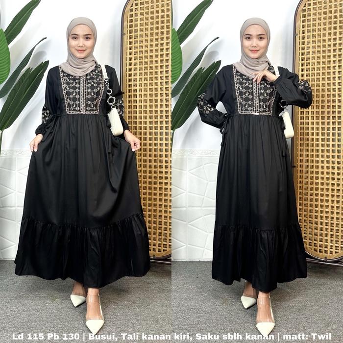 Gamis Midi Elfasa Muslim Wanita Dress Dewasa Remaja/Busui Bumil/Rayon Twil/Resleting depan/Saku Tali