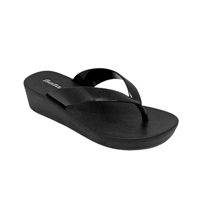 BATA - CHRIS "Rubber" Sendal Jepit Wedges Wanita - Sandal Karet - Black, 36 (EU)
